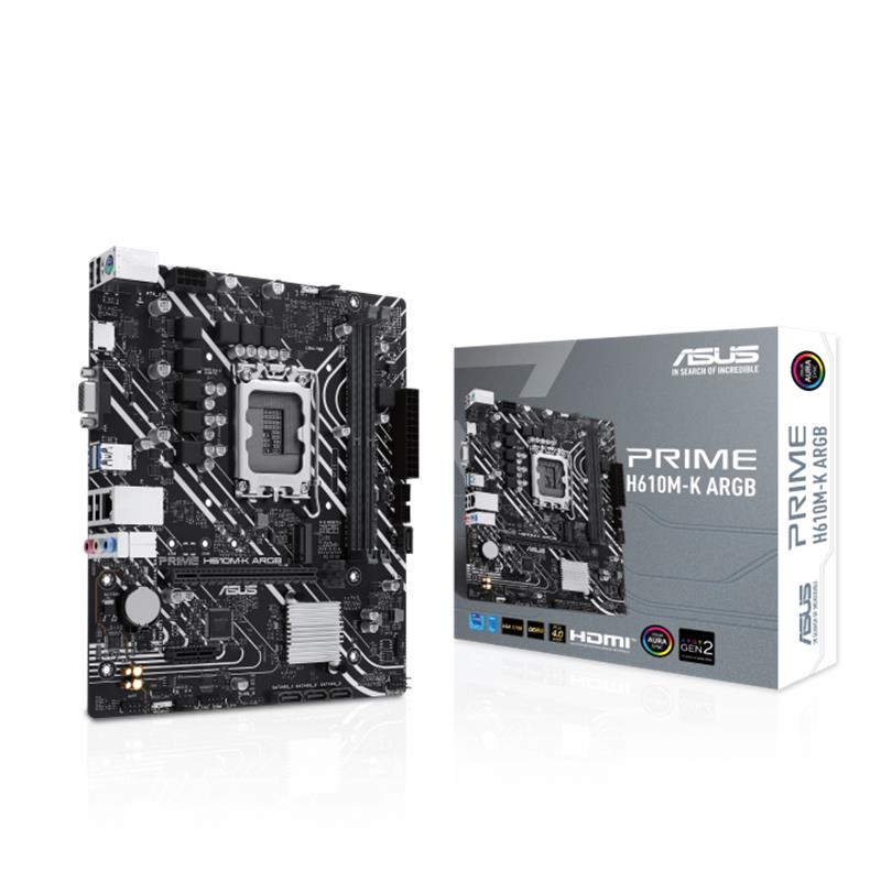 ASUS PRIME H610M-K ARGB DDR5 5600MHZ 1XVGA 1XHDMI 1XM.2 USB 3.2 MATX 1700P Anakart